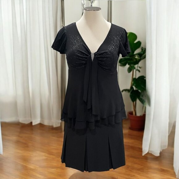 RM Richards Black Chiffon Tunic 14W Beaded Detail Formal Gala Holiday Evening - Picture 1 of 12